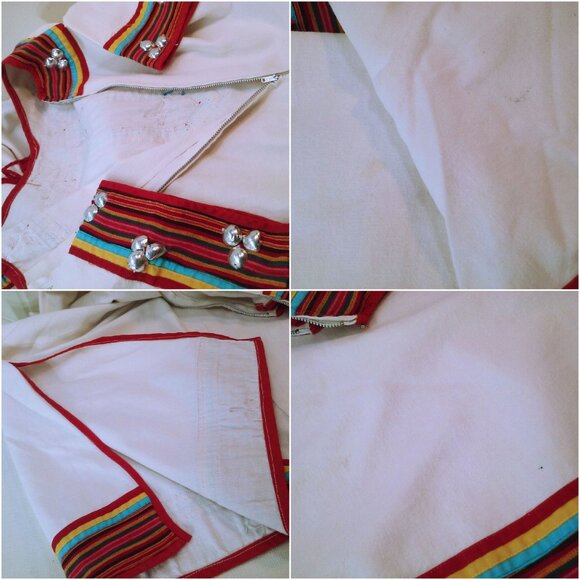 Vintage Ethnic Boho Tribal Kaftan Maxi Dress -M(10) Embellished Striped Dangles - Picture 7 of 10